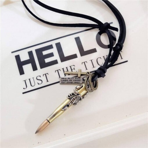 Scorpion Bullet Necklace Black Real Leather Rope