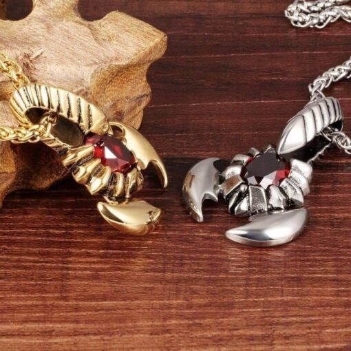 Scorpion Necklace Red Stone Silver