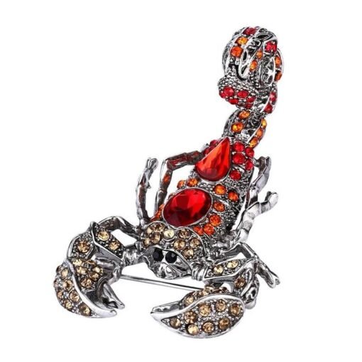 Full red and shiny Rhinestone Scorpion Brooch